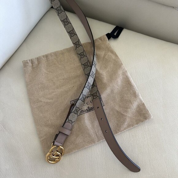 NEW GUCCI 430$ GG Marmont Belt In Beige GG Supreme & Pink Leather 110 Cm 40 In